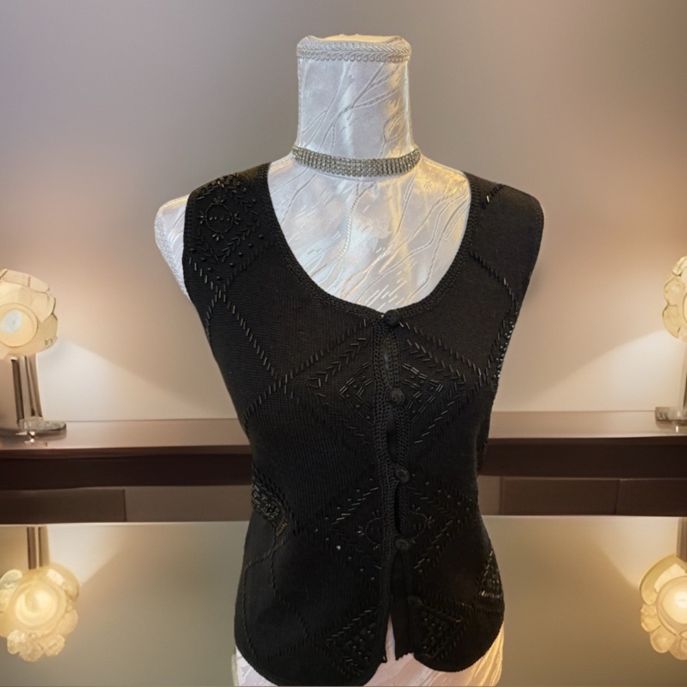 Vintage black beaded  Knit Vest